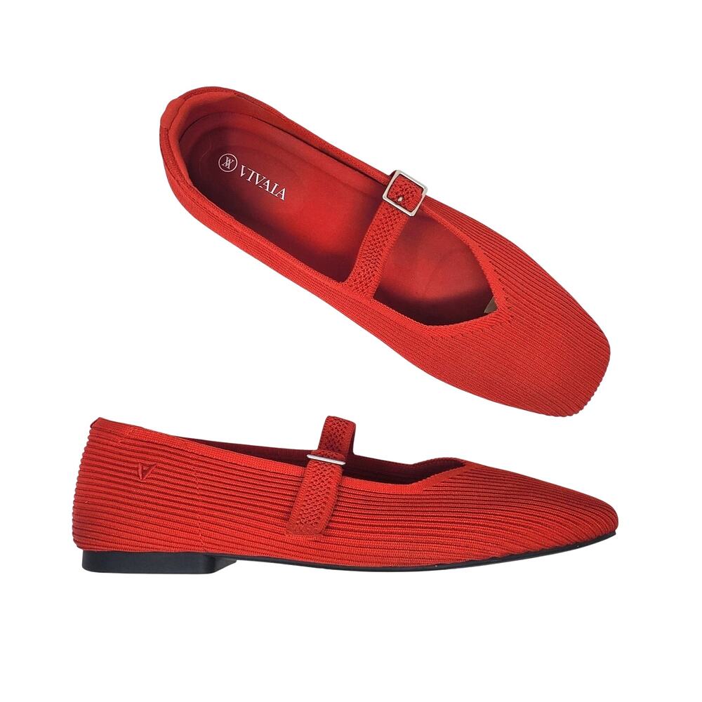 Vivaia Square Toe Mary Janes Margot Mary Jane Ruby Red Knit Size EU 42/ US 10.5